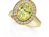 Yellow gold Fancy Yellow Oval  Diamond Halo Ring with Milgrain Frame and Pavé Band_61