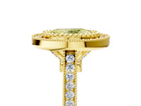 Yellow gold Fancy Yellow Oval  Diamond Halo Ring with Milgrain Frame and Pavé Band_65