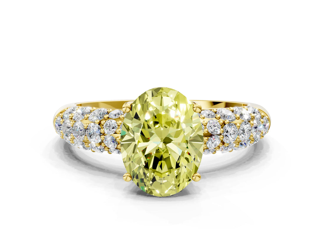 Yellow gold Fancy Yellow Oval  Diamond Pavé Band Solitaire Ring with Four-Prong Setting_49