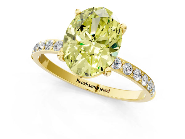 Yellow gold Fancy Yellow Oval  Diamond Pavé Band with Six-Prong Setting