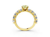 Yellow gold Fancy Yellow Oval  Diamond Prong Setting with Side Stones on a Pave Band_136