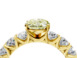 Yellow gold Fancy Yellow Oval  Diamond Prong Setting with Side Stones on a Pave Band_137