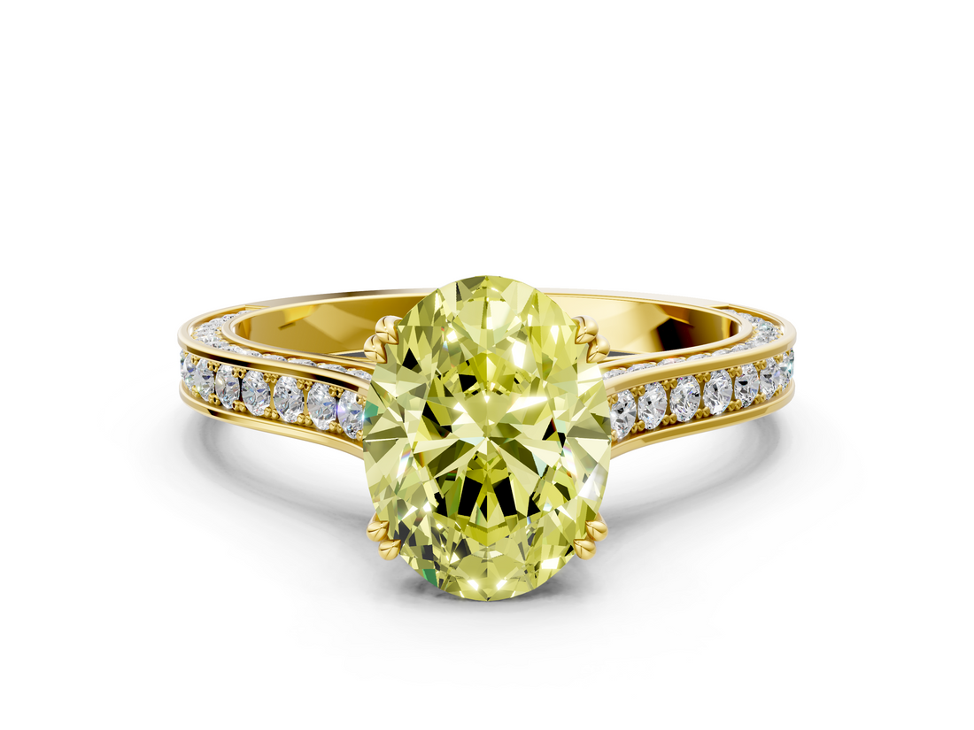 Yellow gold Fancy Yellow Oval  Diamond Solitaire with Pave Band and Six-Prong Setting_20