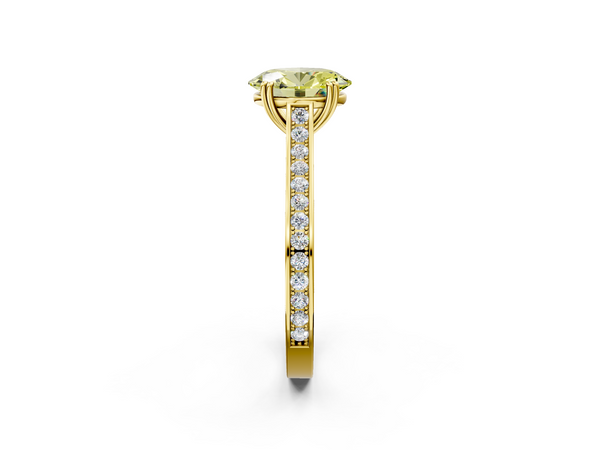 Yellow gold Fancy Yellow Oval  Diamond Solitaire with Pave Band and Six-Prong Setting