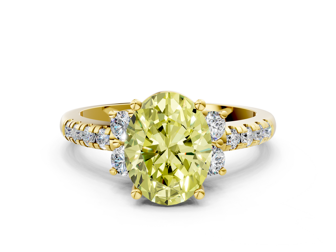 Yellow gold Fancy Yellow Oval  Diamond Three-Stone Pave Band with Four-Prong Setting_20