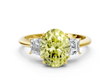 Yellow gold Fancy Yellow Oval  Diamond Three-Stone Ring with Trapezoid Side Stones and Prong Setting_16