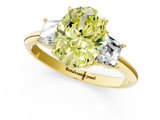 Yellow gold Fancy Yellow Oval  Diamond Three-Stone Ring with Trapezoid Side Stones and Prong Setting_17