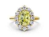 Yellow gold Fancy Yellow Oval  Halo Cluster Diamond Engagement Ring with Prong Setting and Polished Band_99