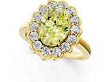 Yellow gold Fancy Yellow Oval  Halo Cluster Diamond Engagement Ring with Solitaire Band and Prong Setting_67