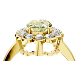 Yellow gold Fancy Yellow Oval  Halo Cluster Diamond Engagement Ring with Solitaire Band and Prong Setting_70