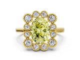 Yellow gold Fancy Yellow Oval  Halo Diamond Cluster Engagement Ring with Milgrain Bezel Setting and Solitaire Band_27