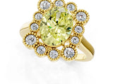 Yellow gold Fancy Yellow Oval  Halo Diamond Cluster Engagement Ring with Milgrain Bezel Setting and Solitaire Band_28