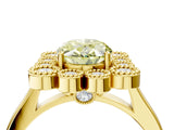 Yellow gold Fancy Yellow Oval  Halo Diamond Cluster Engagement Ring with Milgrain Bezel Setting and Solitaire Band_31