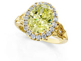 Yellow gold Fancy Yellow Oval  Halo Diamond Engagement Ring with Filigree Band and Four-Prong Setting_82