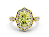 Yellow gold Fancy Yellow Oval  Halo Diamond Engagement Ring with Milgrain Band and Four-Prong Setting_54