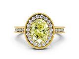Yellow gold Fancy Yellow Oval  Halo Diamond Engagement Ring with Milgrain Pave Band and Four-Prong Setting_12