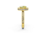 Yellow gold Fancy Yellow Oval  Halo Diamond Engagement Ring with Milgrain Pave Band and Four-Prong Setting_14