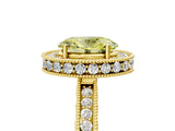Yellow gold Fancy Yellow Oval  Halo Diamond Engagement Ring with Milgrain Pave Band and Four-Prong Setting_17
