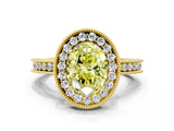 Yellow gold Fancy Yellow Oval  Halo Diamond Engagement Ring with Milgrain Pave Band and Four-Prong Setting_38