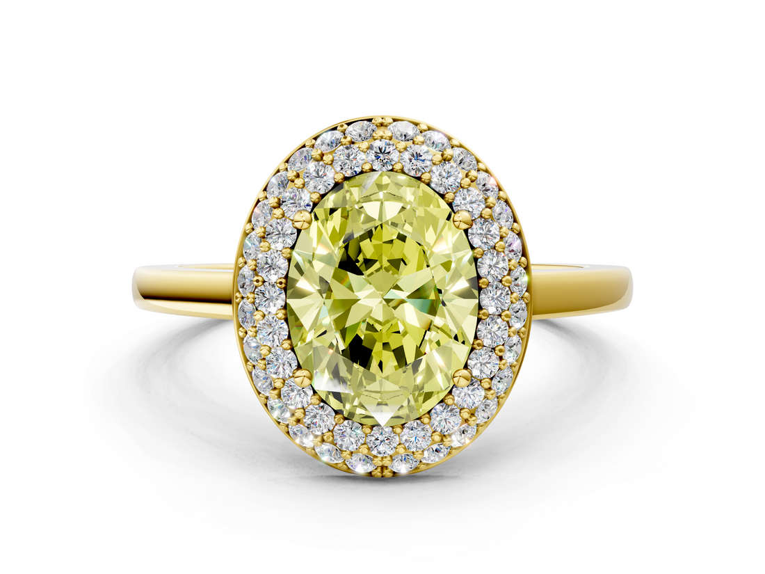 Yellow gold Fancy Yellow Oval  Halo Diamond Engagement Ring with Solitaire Band and Four-Prong Setting_20