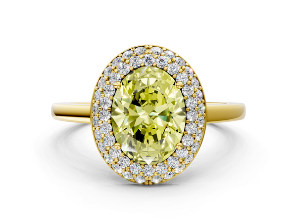 Yellow gold Fancy Yellow Oval  Halo Diamond Engagement Ring with Solitaire Band and Four-Prong Setting