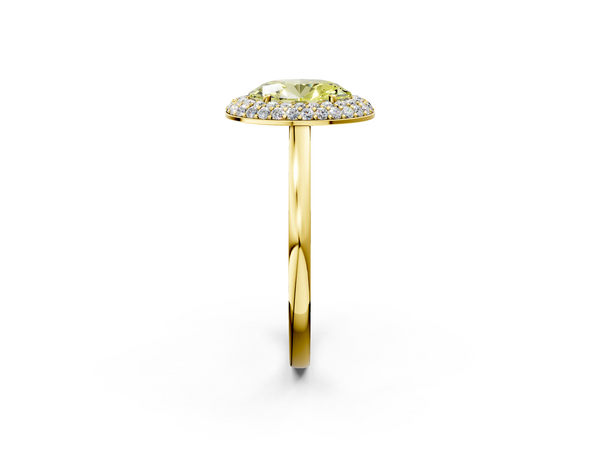 Yellow gold Fancy Yellow Oval  Halo Diamond Engagement Ring with Solitaire Band and Four-Prong Setting