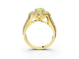 Yellow gold Fancy Yellow Oval  Halo Diamond Engagement Ring with Split Shank and Prong Setting_69
