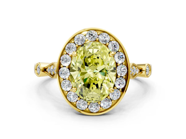 Yellow gold Fancy Yellow Oval  Halo Diamond Engagement Ring with Twisted Band and Four-Prong Setting