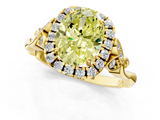 Yellow gold Fancy Yellow Oval  Halo Diamond Engagement Ring with Vintage-Inspired Band and Four-Prong Setting_4