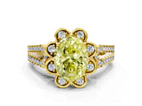 Yellow gold Fancy Yellow Oval  Halo Diamond Floral Split Shank Engagement Ring 1