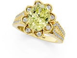 Yellow gold Fancy Yellow Oval  Halo Diamond Floral Split Shank Engagement Ring 2