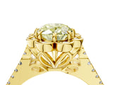 Yellow gold Fancy Yellow Oval  Halo Diamond Floral Split Shank Engagement Ring 5