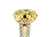 Yellow gold Fancy Yellow Oval  Halo Diamond Floral Split Shank Engagement Ring