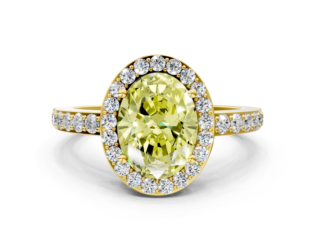 Yellow gold Fancy Yellow Oval  Halo Diamond Pavé Band Ring with Prong Setting_20