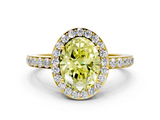 Yellow gold Fancy Yellow Oval  Halo Diamond Pavé Band Ring with Prong Setting_20
