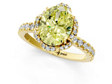 Yellow gold Fancy Yellow Oval  Halo Diamond Pave Band Ring with Four-Prong Setting_16