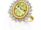 Yellow gold Fancy Yellow Oval  Halo Diamond Ring with Milgrain Edge and Round Prong Setting_27