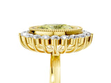 Yellow gold Fancy Yellow Oval  Halo Diamond Ring with Milgrain Edge and Round Prong Setting_31