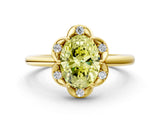 Yellow gold Fancy Yellow Oval  Halo Diamond Ring with Round Cluster Setting, Solitaire Band, and Four-Prong Setting_48