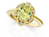 Yellow gold Fancy Yellow Oval  Halo Diamond Ring with Round Cluster Setting, Solitaire Band, and Four-Prong Setting_49