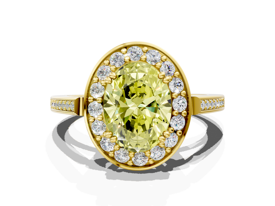 Yellow gold Fancy Yellow Oval  Halo Diamond Ring with Split Shank and Four-Prong Setting_62