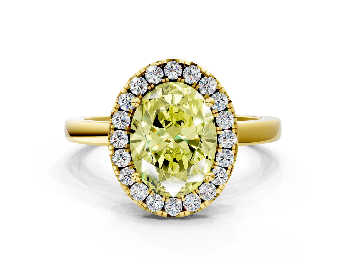 Yellow gold Fancy Yellow Oval  Halo Diamond Solitaire with Pavé Band and Four-Prong Setting_72