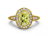 Yellow gold Fancy Yellow Oval  Halo Diamond Split Shank Ring with Milgrain Detail_48