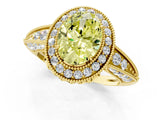 Yellow gold Fancy Yellow Oval  Halo Diamond Split Shank Ring with Milgrain Detail_49