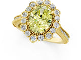 Yellow gold Fancy Yellow Oval  Halo Milgrain Pave Diamond Ring with Four-Prong Setting 1