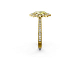 Yellow gold Fancy Yellow Oval  Halo Milgrain Pave Diamond Ring with Four-Prong Setting 2