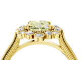 Yellow gold Fancy Yellow Oval  Halo Milgrain Pave Diamond Ring with Four-Prong Setting 4
