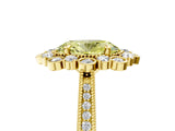 Yellow gold Fancy Yellow Oval  Halo Milgrain Pave Diamond Ring with Four-Prong Setting 5