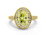 Yellow gold Fancy Yellow Oval  Halo Milgrain Solitaire with Bezel Set Side Stones and Pave Band_33