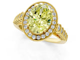 Yellow gold Fancy Yellow Oval  Halo Milgrain Solitaire with Bezel Set Side Stones and Pave Band_34